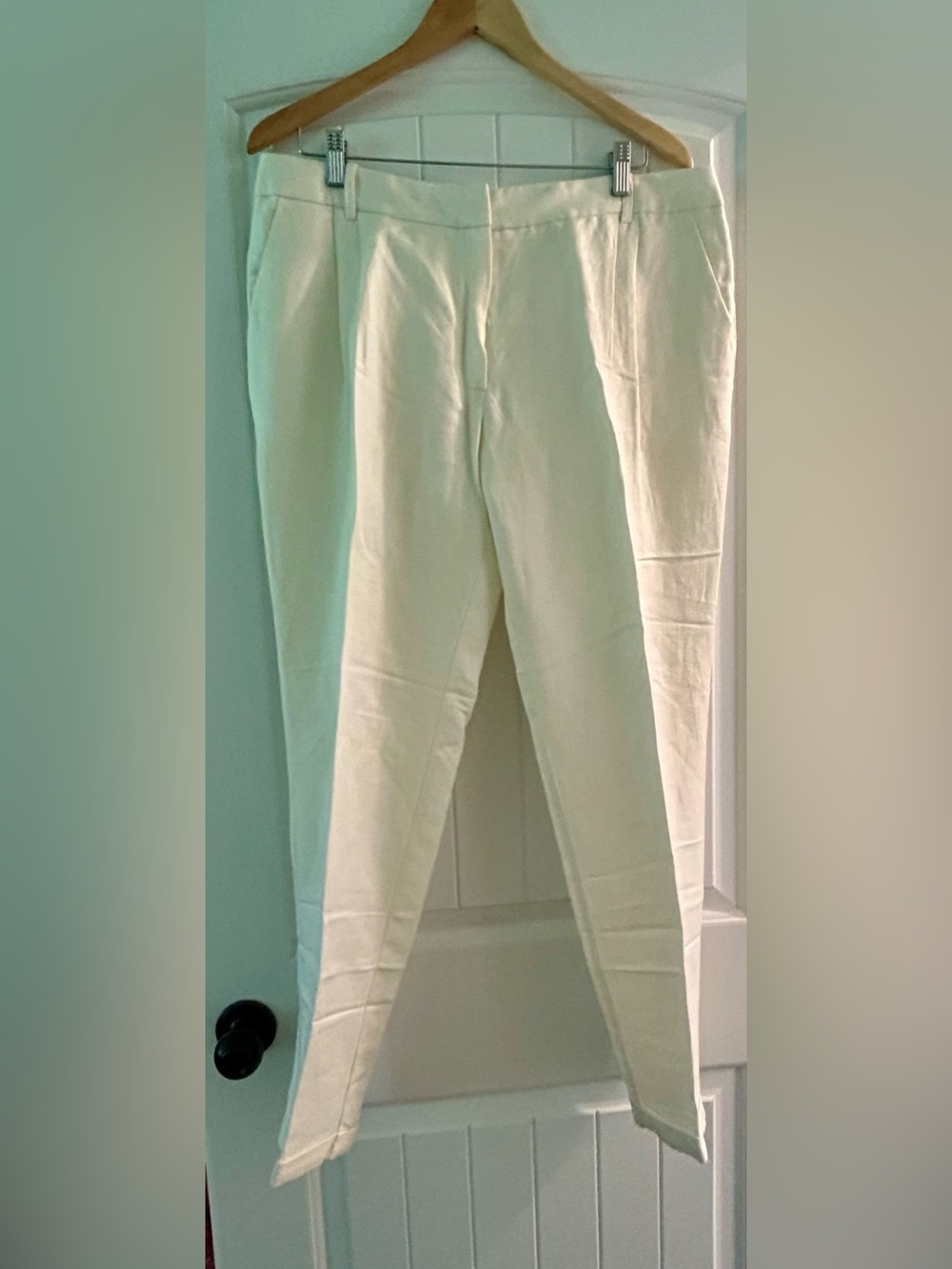 Mango Cream Linen Slim Tailored Suit Pants